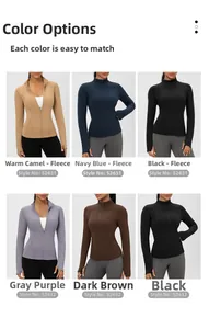 Dettaglio delle giacche da yoga da donna con zip, vari colori e fori per il pollice