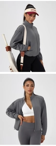 Detail der dunkelgrauen Fleece-Yoga-Jacke mit Reißverschluss und elastischen Bündchen für Sport