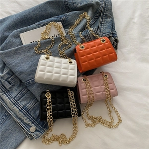 Quilted chain shoulder bag in four colors beige orange pink black with gold hardware