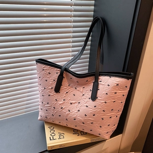 Sac Cabas Femme Motif Nœud Texture Bulle Grande Capacité Tissu Composite Sac à Épaule Style Preppy Doux Quotidien