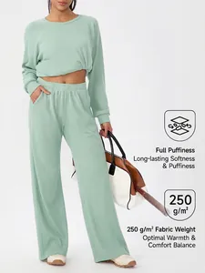 Ensemble détente femme en maille gaufre vert menthe avec haut manches longues et pantalon