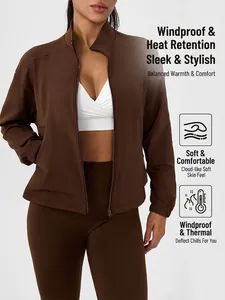 Damen Fleece Yoga Jacke mit Stehkragen und Reißverschluss für Outdoor Laufen