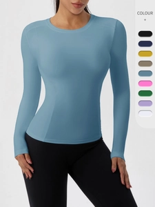 Women Slim Fit Long Sleeve Yoga Top High Elasticity Nude Feeling Sports T-Shirt Quick Dry Running Fitness Athletic Top