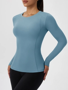 Slim fit long sleeve yoga top for women in blue high-elastic quick-dry fabric