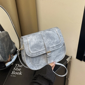 Women Vintage Saddle Shoulder Bag Distressed PU Leather Large Capacity Minimalist Retro Urban Daily Crossbody Handbag