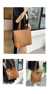 Détails du grand sac cabas à monogramme marron avec coins renforcés en cuir élégant
