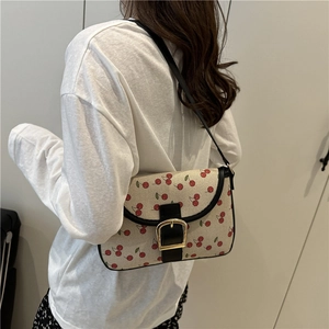 Sac bandoulière rétro à imprimé cerise avec boucle dorée sur toile blanche
