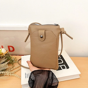 Women Minimalist Litchi Grain PU Leather Phone Crossbody Bag Fashion Portable Small Square Shoulder Bag With Snap Zipper Closure