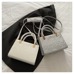 Detailed macro view of snake pattern texture and woven handle on the chic tote bags
