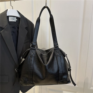 Grand Sac Cabas Femme en Cuir PU Couleur Unie Décontracté Voyage Sac à Bandoulière Avec Poche Zippée Sac Hobo Minimaliste