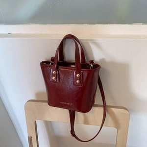 Fashion Women PU Leather Bucket Bag Korean Style Rivet Decor Handbag Commuter Crossbody Bag Versatile Small Tote Bag For Daily