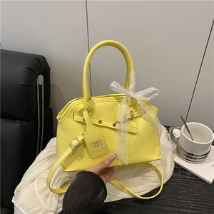 Women Fashion PU Leather Shoulder Bag Large Capacity Solid Color Handbag With Lace Bow Sweet Crossbody Bag Casual Daily Tote