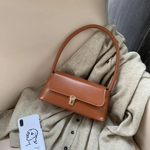 Sac en Cuir PU pour Femmes Rétro Français Mode Minimaliste Couleur Unie Boucle Sac à Épaule Sac à Main Élégant Sac Baguette Sous le Bras