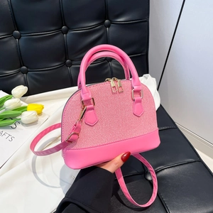 Women Splicing PU Texture Shell Shoulder Bag Minimalist Dome Handbag Urban Casual Top Handle Bag With Adjustable Strap