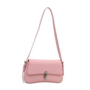 Minimalist pink leather shoulder bag with silver clasp and adjustable strap for women