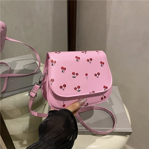 Women Cherry Print Crossbody Shoulder Bag Small Square Bag With Flap Adjustable Strap For Casual Daily Use