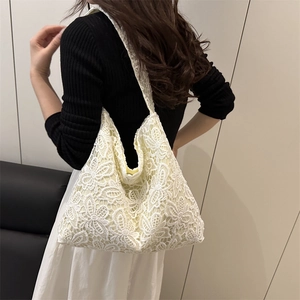 Sac fourre-tout d'été en dentelle pour femmes avec motif floral ajouré et grande capacité