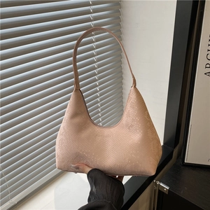 Women Fashion Snake Pattern PU Leather Crescent Shoulder Bag Large Capacity Solid Color Hobo Underarm Bag Commuter Handbag