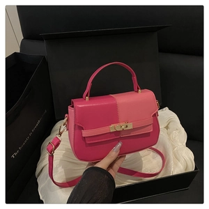 Detail of two-tone saddle bag with gold clasp presented in a luxury gift box