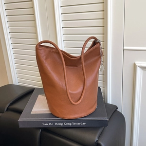 Fashion Commuting Tote Bag Women Stylish Bucket Crossbody Bag Large Capacity PU Leather Litchi Grain Shoulder Bag Purse