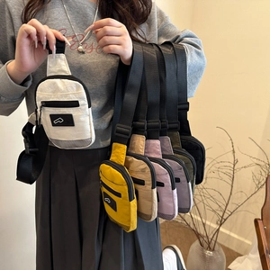 Harajuku style nylon chest bags in six colors shown with adjustable straps for women