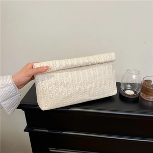 Large Capacity Straw Woven Envelope Clutch Bag For Women Fashion Summer Beach Vacation Handbag With Metal Ring Decor