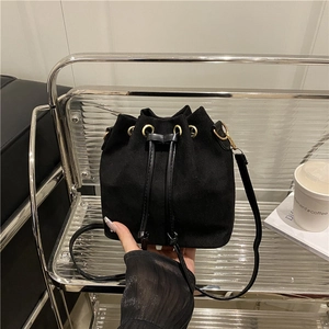 Fashion Simple Suede Texture Bucket Bag For Women Trendy Urban Large Capacity Casual Drawstring Shoulder Crossbody Bag