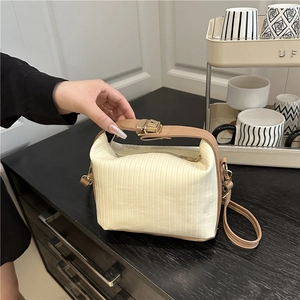 Women Vintage Pleated PU Leather Small Square Bag With Adjustable Strap Fashion Contrast Color Crossbody Shoulder Bag Handbag
