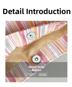 Détail du fermoir magnétique argenté sur un sac à bandoulière en nylon rayé coloré