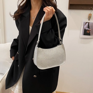 Sac sous le bras à paillettes argentées pour femme, sac à main demi-lune chic de soirée