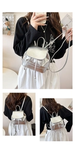 Detail of silver metallic PU leather mini backpack with drawstring and mim logo