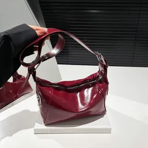 Women Minimalist Glossy PU Leather Underarm Bag Vintage Solid Color Shoulder Bag With Adjustable Strap Fashion Hobo Handbag