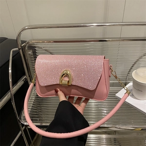 Women Korean Style Sequin Underarm Bag PU Leather Small Square Shoulder Bag Glitter Fashion Crossbody Bag For Daily Use