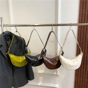 Minimalist glossy leather hobo shoulder bags in green black brown and beige colors