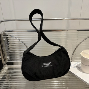 Women's Vintage Corduroy Underarm Bag Letter Patch Pleated Hobo Shoulder Bag Large Capacity Casual Commuter Tote Bag
