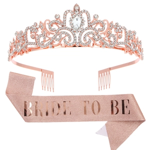 Rhinestone Tiara And Sash Set Bride To Be Birthday Girl Alloy Crown Sash Bachelorette Party Decorations Wedding Headwear