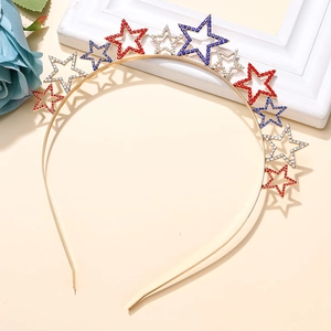 Detail of gold star headband with red, white, and blue rhinestones for July 4th