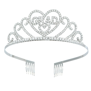 Zilveren kristallen afstudeerkroon met GRAD-letters voor party haaraccessoire