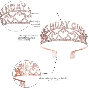 Detailed macro view of Birthday Queen tiara with rose gold plating and AAA rhinestones