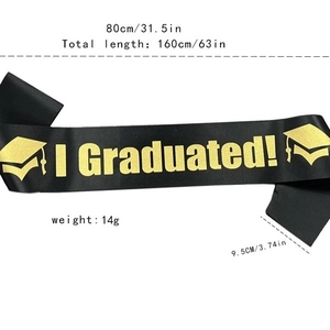 I Graduated sash for graduation party in black satin with gold glitter lettering
