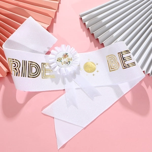 White glitter Bride to Be sash and matching rosette badge set for bachelorette parties
