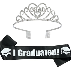 Graduation Party Tiara Sash Set Alloy Rhinestone GRAD Crown I Graduated Satin Sash For Ceremony Celebration Jewelry Accessory