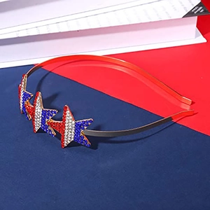 Detail of three rhinestone star ornaments on metal headband for Independence Day
