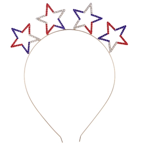 Detail view of Independence Day headband with red white and blue rhinestone stars