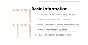 Lot de 10 épingles à cheveux en U couleur or rose avec perles et cristaux roses