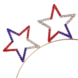 Detail of American Independence Day headband with red white blue rhinestone stars