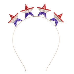 Detail of US Independence Day headband with red, white and blue rhinestone stars