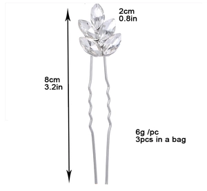 Détail de l'épingle à cheveux en cristal avec longueur 8cm et conception à double broche