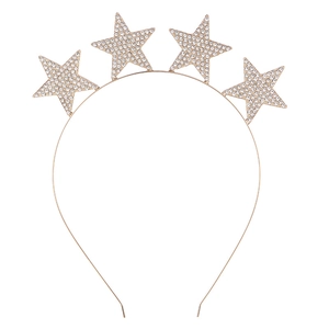 Detail of gold metal headband with four rhinestones-encrusted stars for Independence Day