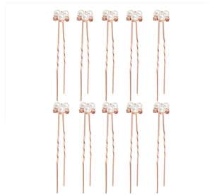 Lot de 10 épingles à cheveux or rose avec perles élégantes et strass scintillants